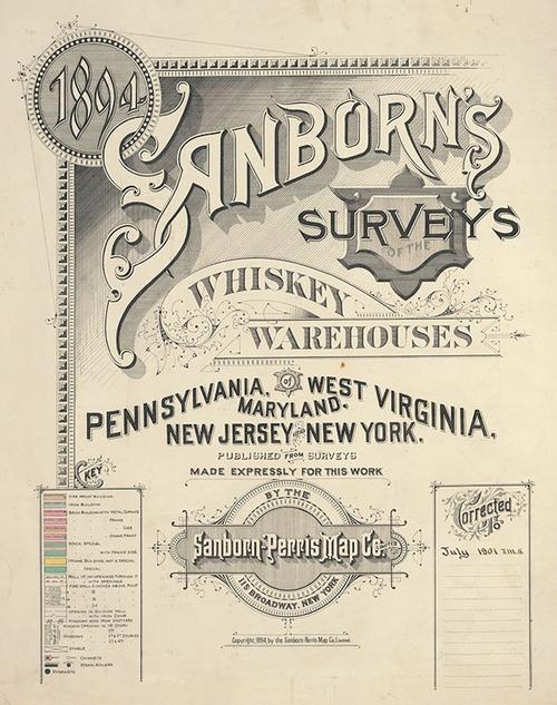The title page the Sanborn's Surveys of Whiskey Warehouses, now on display in Our Five Senses